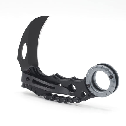 Tactical Karambit Folding Claw-Knife: Sharp Raptor Stainless Steel Black Curved Blade and Aluminum Handle