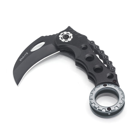 Tactical Karambit Folding Claw-Knife: Sharp Raptor Stainless Steel Black Curved Blade and Aluminum Handle