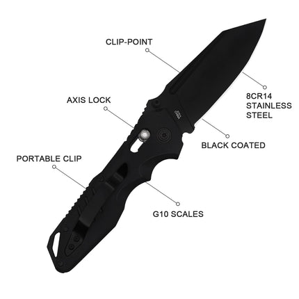 Pocket Folding Knife: 3.93" Stainless Steel All Black Blade, EMH01N