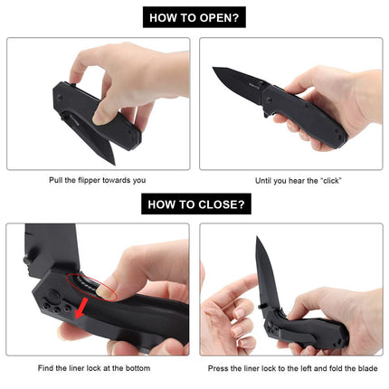 EDC Pocket Folding Knife - 3.54" Stainless Steel Black Blade, G10 Scales Liner Lock EMH03