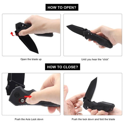 Pocket Folding Knife: 3.93" Stainless Steel All Black Blade, EMH01N