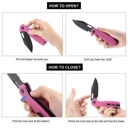Clip Point Folding Pocket Knife - D2 Steel Black Blade, G10 Tactical Handle, Liner Lock & Deep Carry Clip E032