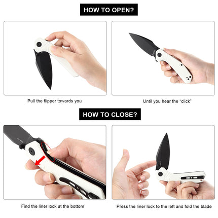 EDC Folding Pocket Knife - G10 Handle Scales with Liner Lock, Reversible Clip E029
