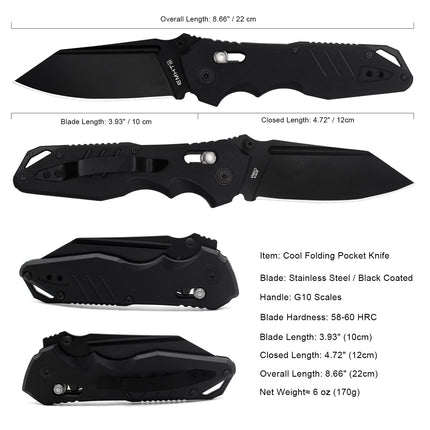 Pocket Folding Knife: 3.93" Stainless Steel All Black Blade, EMH01N