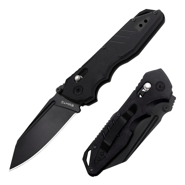 Pocket Folding Knife: 3.93" Stainless Steel All Black Blade, EMH01N