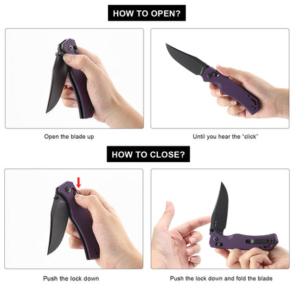 Folding Pocket Knife with Reversible Clip: D2 Steel Black Clip Point Blade,Thumb Stud, G10 Handle Scales E033