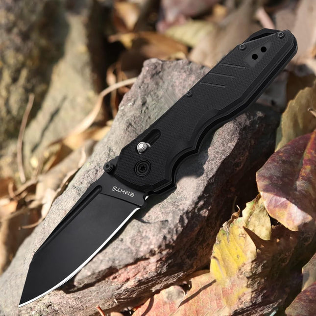 Pocket Folding Knife: 3.93" Stainless Steel All Black Blade, EMH01N