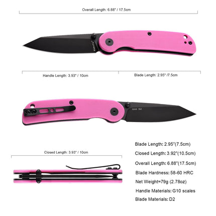 EDC Small Pocket Knife - 2.95" D2 Steel Black Reverse Tanto Blade, G10 Handle with Clip, Liner Lock, E035