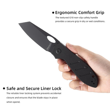 Reverse Tanto Pocket Folding Knife: D2 Steel Black Blade, EDC Tactical Camping Knives, E034