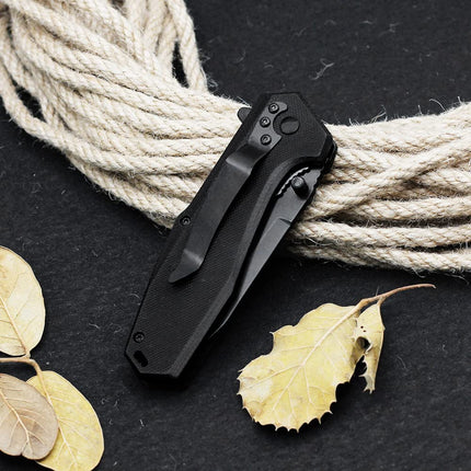 EDC Pocket Folding Knife - 3.54" Stainless Steel Black Blade, G10 Scales Liner Lock EMH03