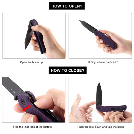 EDC Small Pocket Knife - 2.95" D2 Steel Black Reverse Tanto Blade, G10 Handle with Clip, Liner Lock, E035