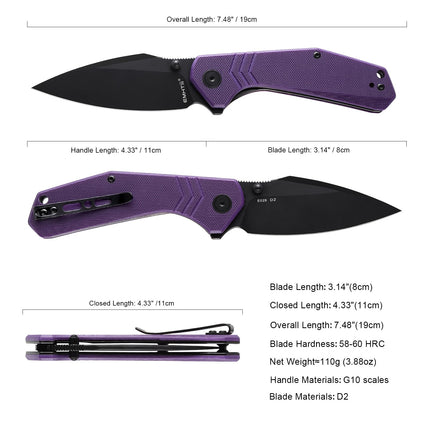 EDC Folding Pocket Knife - G10 Handle Scales with Liner Lock, Reversible Clip E029