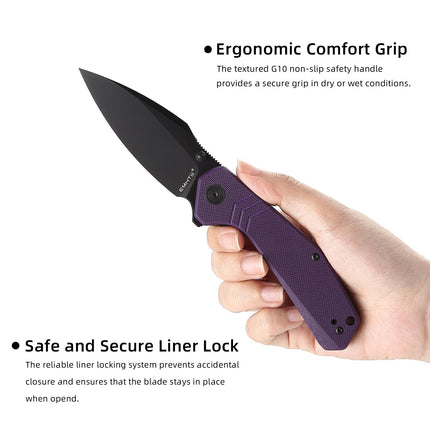 EDC Folding Pocket Knife - G10 Handle Scales with Liner Lock, Reversible Clip E029