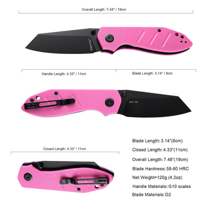 Reverse Tanto Pocket Folding Knife - 3.14 D2 Steel Blade, EDC Tactical Camping Knives, E034