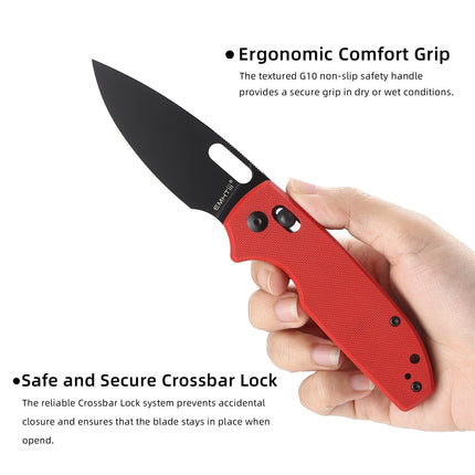 Folding Pocket Knife with Reversible Clip: 3.14" D2 Steel Black Drop Point Blade, Crossbar Axis Lock, G10 Handle Scales