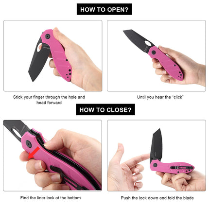 Reverse Tanto Pocket Folding Knife: D2 Steel Black Blade, EDC Tactical Camping Knives, E034