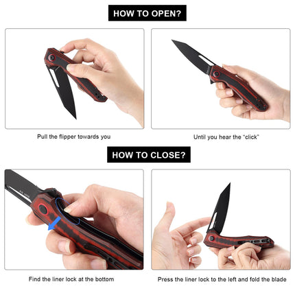 Premium EDC Folding Pocket Knife - D2 Steel Blade with Reverse Tanto Design G10 Handle and Deep Clip, E031