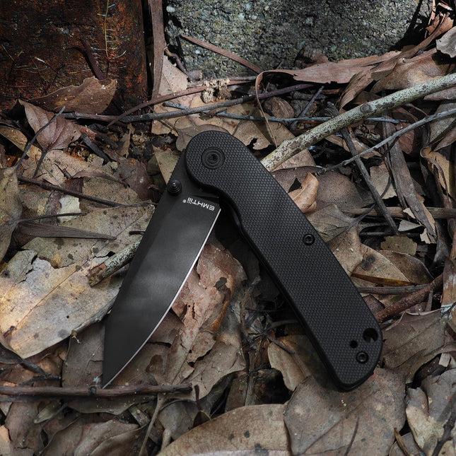 EDC Small Pocket Knife - 2.95" D2 Steel Black Reverse Tanto Blade, G10 Handle with Clip, Liner Lock, E035