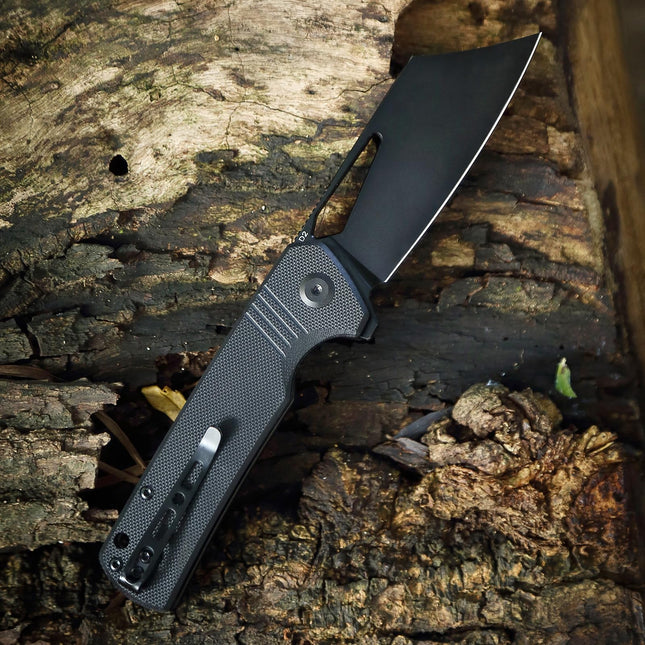 D2 Steel Pocket Folding Knife Cleaver - 3.54" Black Blade Liner Lock G10 Handle with Reversible Clip