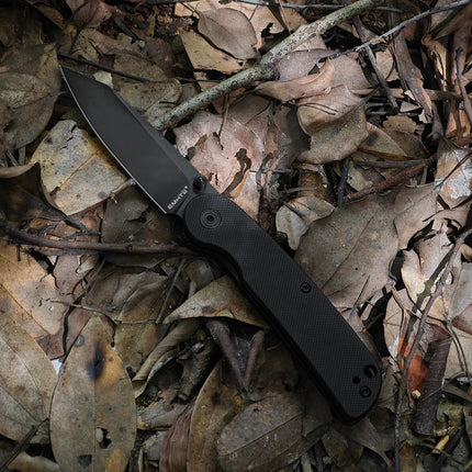 EDC Small Pocket Knife - 2.95" D2 Steel Black Reverse Tanto Blade, G10 Handle with Clip, Liner Lock, E035