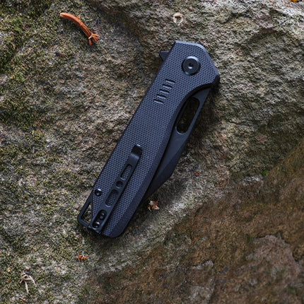 Clip Point Folding Pocket Knife - D2 Steel Black Blade, G10 Tactical Handle, Liner Lock & Deep Carry Clip E032