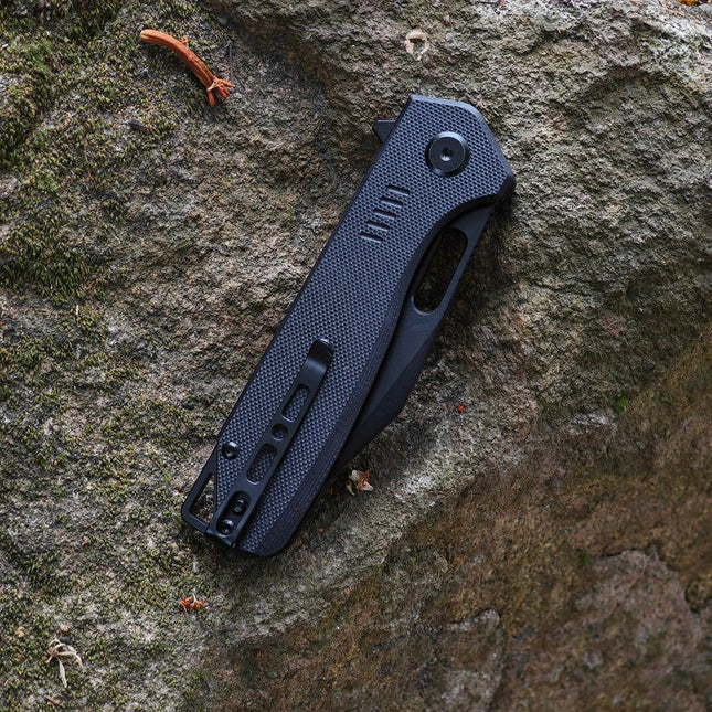 Clip Point Folding Pocket Knife - D2 Steel Black Blade, G10 Tactical Handle, Liner Lock & Deep Carry Clip E032