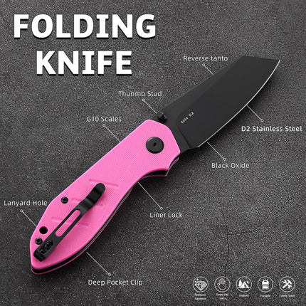 Reverse Tanto Pocket Folding Knife - 3.14 D2 Steel Blade, EDC Tactical Camping Knives, E034