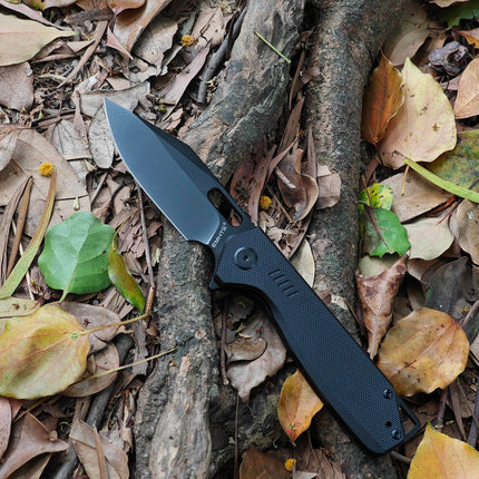 Clip Point Folding Pocket Knife - D2 Steel Black Blade, G10 Tactical Handle, Liner Lock & Deep Carry Clip E032