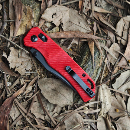 Folding Pocket Knife with Reversible Clip: D2 Steel Black Clip Point Blade,Thumb Stud, G10 Handle Scales E033