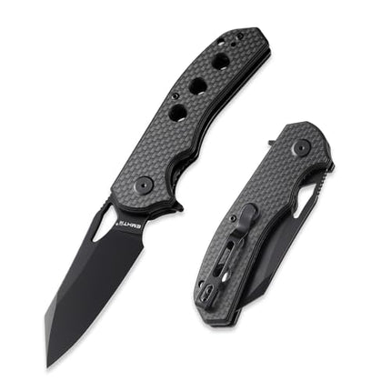 D2 Steel Pocket Folding Knife, 3.14" Black Blade, G10 Handle with Liner Lock, Thumb Hole, E028
