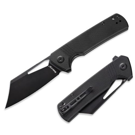 D2 Steel Pocket Folding Knife Cleaver - 3.54" Black Blade Liner Lock G10 Handle with Reversible Clip