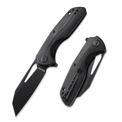 Flipper Reverse Tanto Pocket Folding Knife: 3.54" D2 Steel Black Blade with G10 Handle Scales