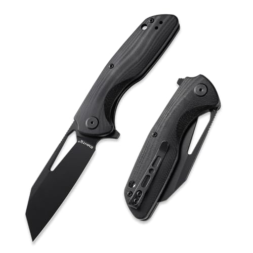 Flipper Reverse Tanto Pocket Folding Knife: 3.54" D2 Steel Black Blade with G10 Handle Scales