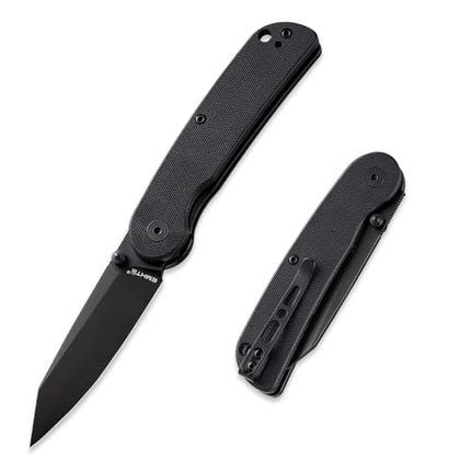 EDC Small Pocket Knife - 2.95" D2 Steel Black Reverse Tanto Blade, G10 Handle with Clip, Liner Lock, E035