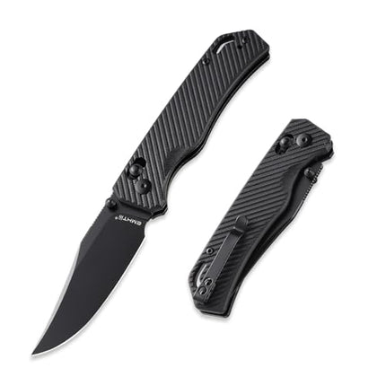 Folding Pocket Knife with Reversible Clip: D2 Steel Black Clip Point Blade,Thumb Stud, G10 Handle Scales E033