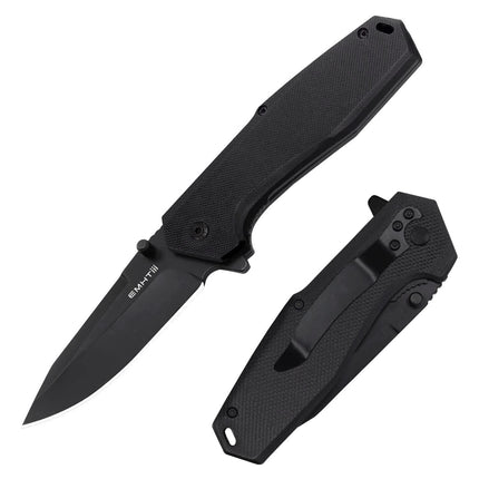 EDC Pocket Folding Knife - 3.54" Stainless Steel Black Blade, G10 Scales Liner Lock EMH03