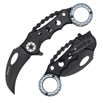 Tactical Karambit Folding Claw-Knife: Sharp Raptor Stainless Steel Black Curved Blade and Aluminum Handle