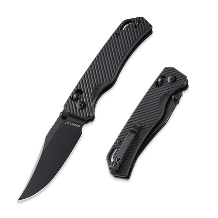 Folding Pocket Knife with Reversible Clip: D2 Steel Black Clip Point Blade,Thumb Stud, G10 Handle Scales E033