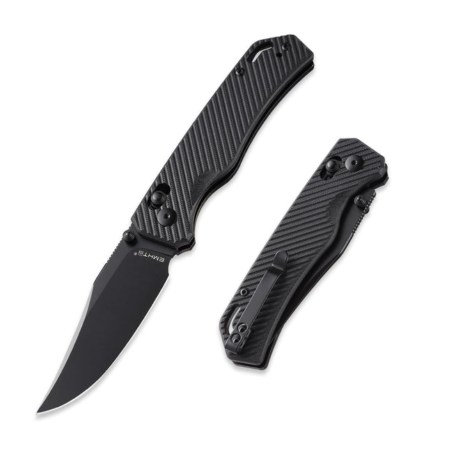 Folding Pocket Knife with Reversible Clip: D2 Steel Black Clip Point Blade,Thumb Stud, G10 Handle Scales E033