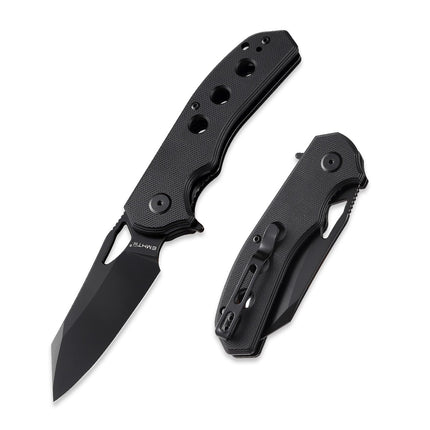 D2 Steel Pocket Folding Knife, 3.14" Black Blade, G10 Handle with Liner Lock, Thumb Hole, E028