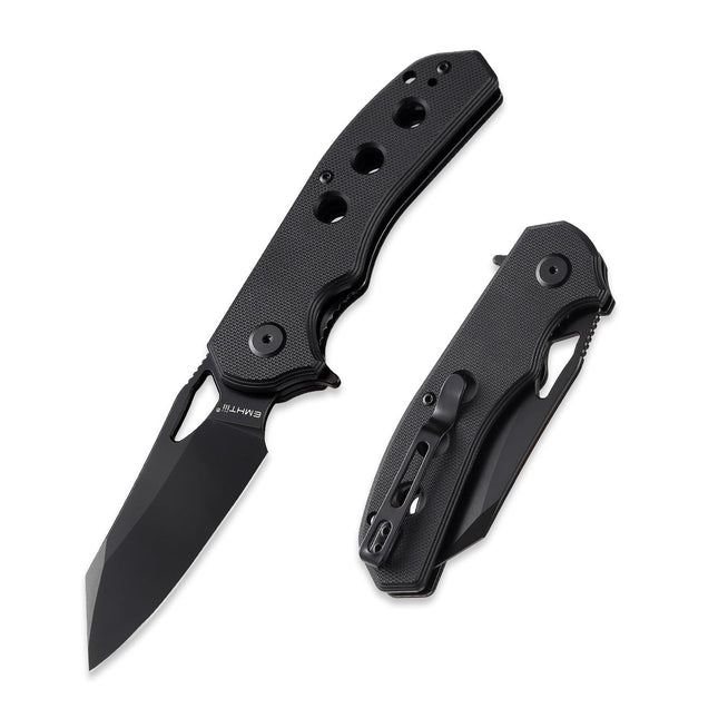 D2 Steel Pocket Folding Knife, 3.14" Black Blade, G10 Handle with Liner Lock, Thumb Hole, E028
