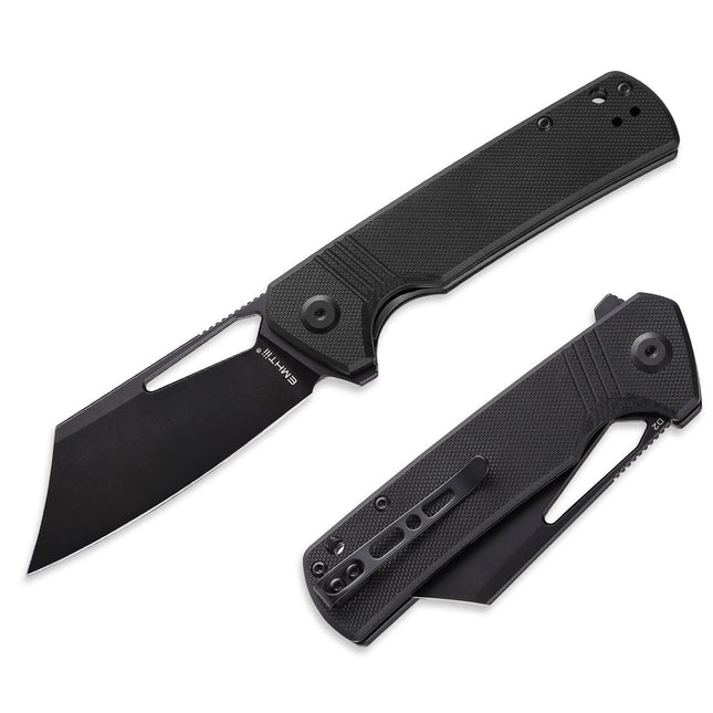 D2 Steel Pocket Folding Knife Cleaver - 3.54" Black Blade Liner Lock G10 Handle with Reversible Clip