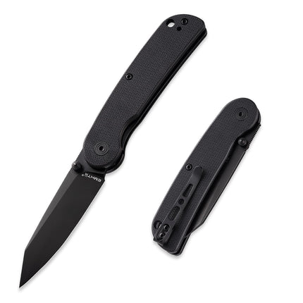 EDC Small Pocket Knife - 2.95" D2 Steel Black Reverse Tanto Blade, G10 Handle with Clip, Liner Lock, E035