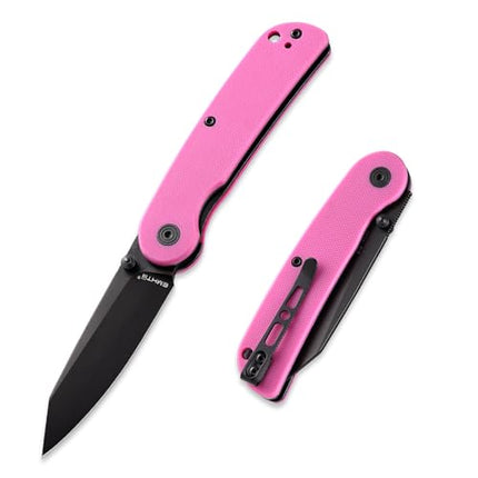 EDC Small Pocket Knife - 2.95" D2 Steel Black Reverse Tanto Blade, G10 Handle with Clip, Liner Lock, E035