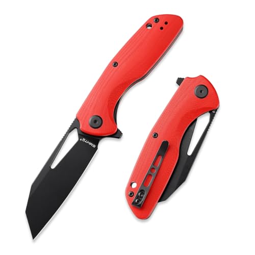 Flipper Reverse Tanto Pocket Folding Knife: 3.54" D2 Steel Black Blade with G10 Handle Scales
