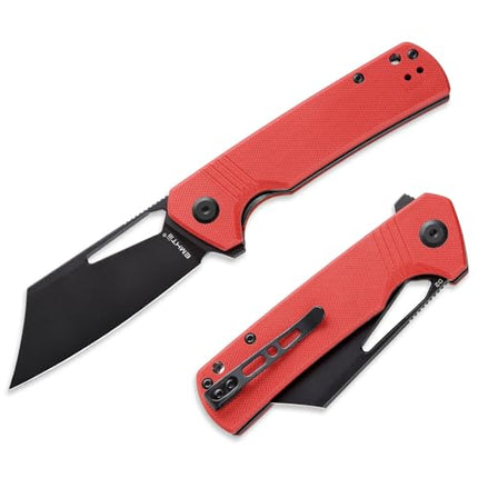 D2 Steel Pocket Folding Knife Cleaver - 3.54" Black Blade Liner Lock G10 Handle with Reversible Clip