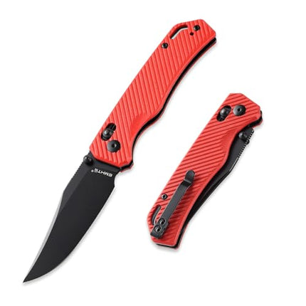 Folding Pocket Knife with Reversible Clip: D2 Steel Black Clip Point Blade,Thumb Stud, G10 Handle Scales E033